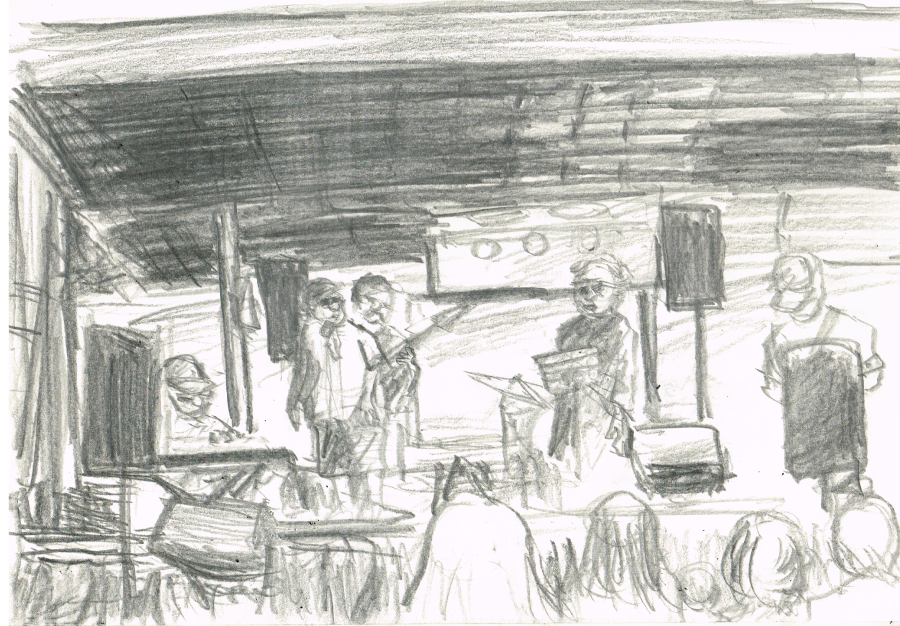 Music at the 2024 Bedford County fair. Drawing by artist Bryan Skinnell.