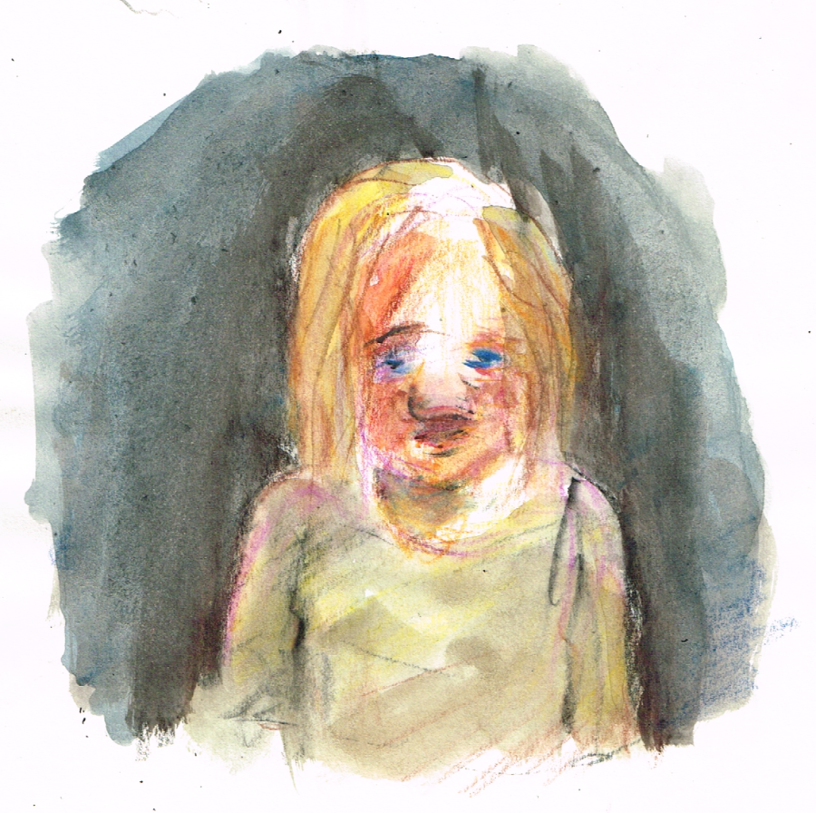 Quick sketch of a little girl. Drawn using watercolor pencils by artist Bryan Skinnell.