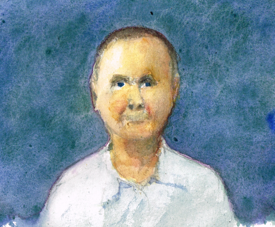 Self portrait of Bryan Skinnell done in watercolor. Painted by Bryan Skinnell.