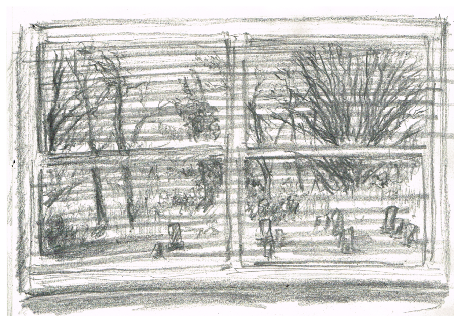 Pencil drawing of the church cemetery as I was looking out the window before Sunday school class began. Drawn by artist Bryan Skinnell.