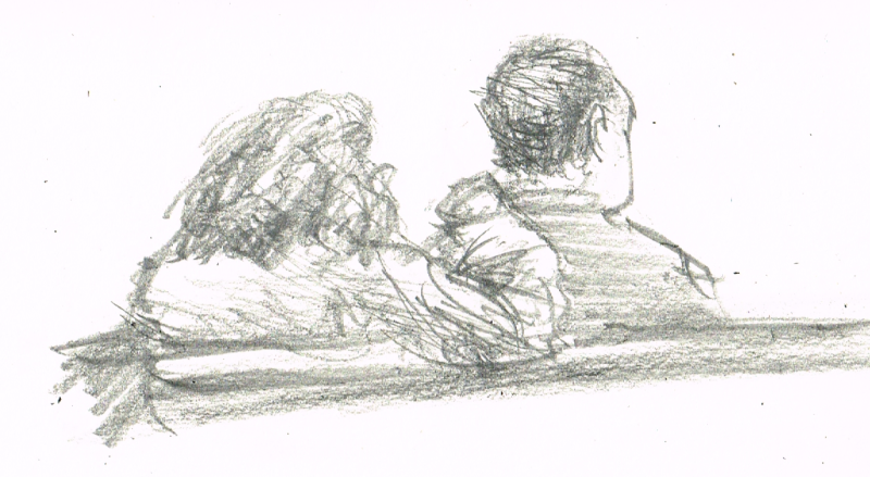 Pencil sketch of a couple in love that I spotted in church. Drawn by artist Bryan Skinnell.