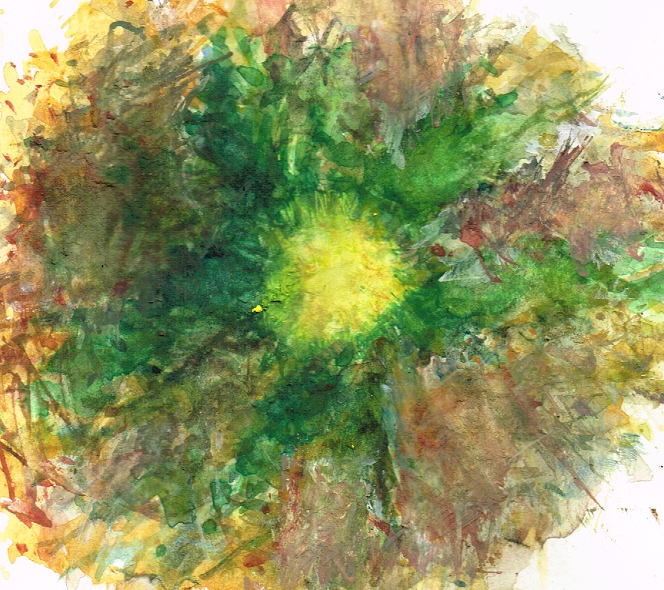 Watercolor painting of the first flower blossom I saw this year. A lone dandelion in full bloom. Painting by artist Bryan Skinnell.